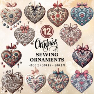 Watercolor Sewing Christmas Ornaments Clipart Bundle (PNG)