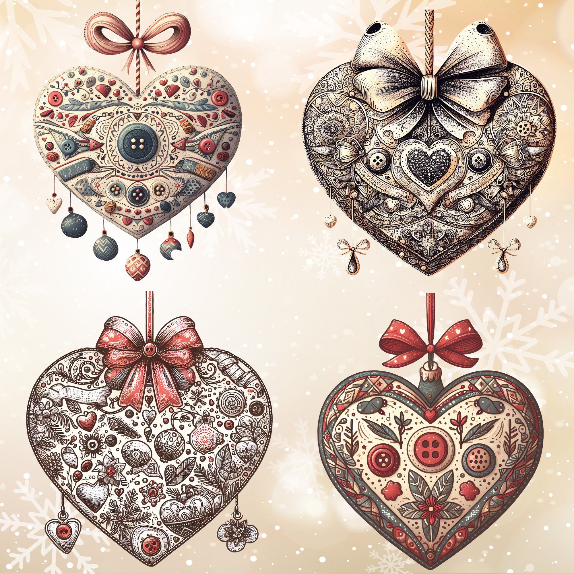 Watercolor Sewing Christmas Ornaments Clipart Bundle (PNG) - Image 4