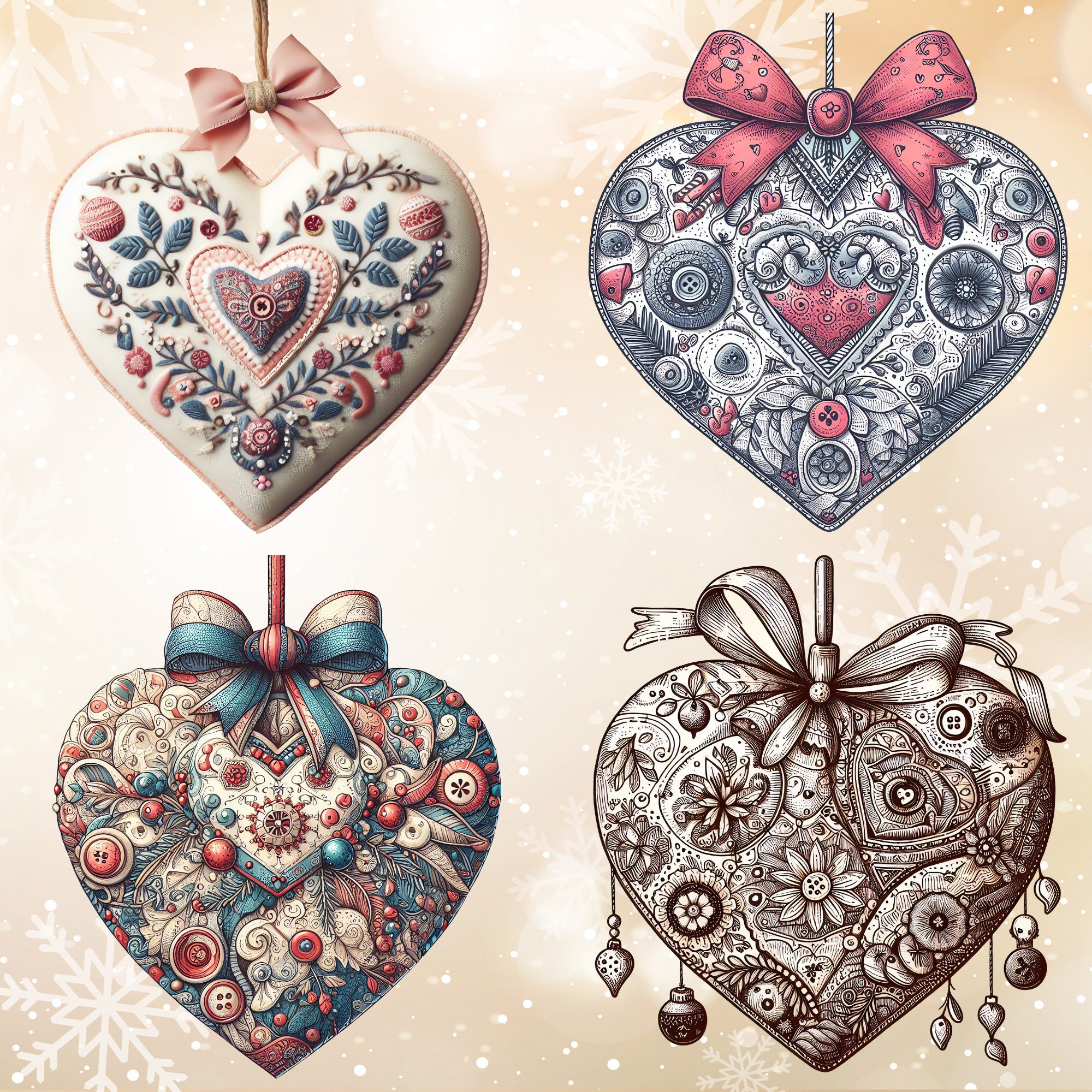 Watercolor Sewing Christmas Ornaments Clipart Bundle (PNG) - Image 2
