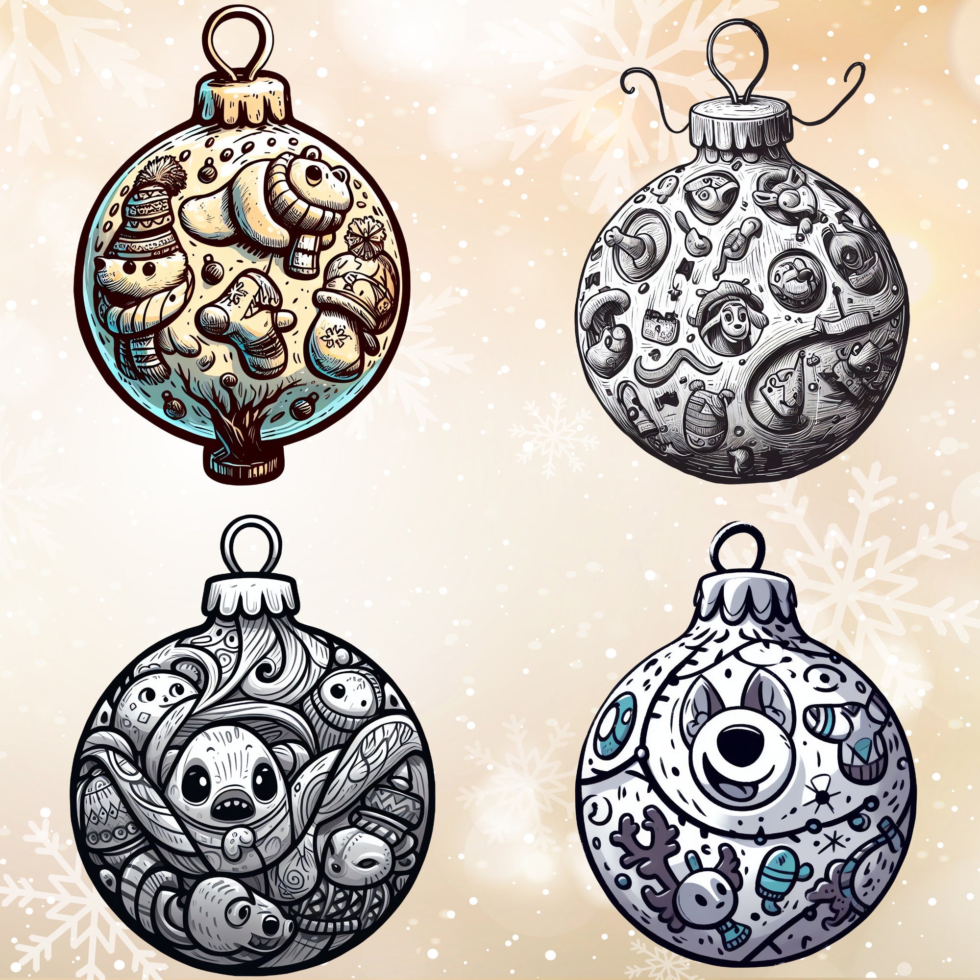 Monochrome Christmas Ball Clipart Set, Modern Holiday Ornaments (Digital Art) - Image 4