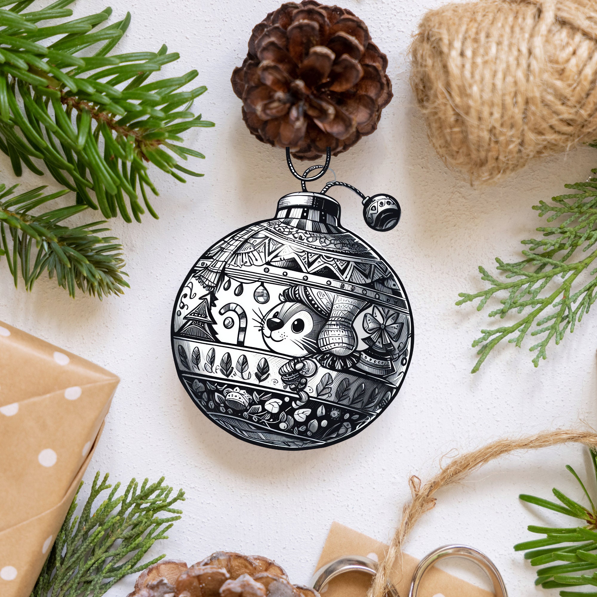 Monochrome Christmas Ball Clipart Set, Modern Holiday Ornaments (Digital Art) - Image 7