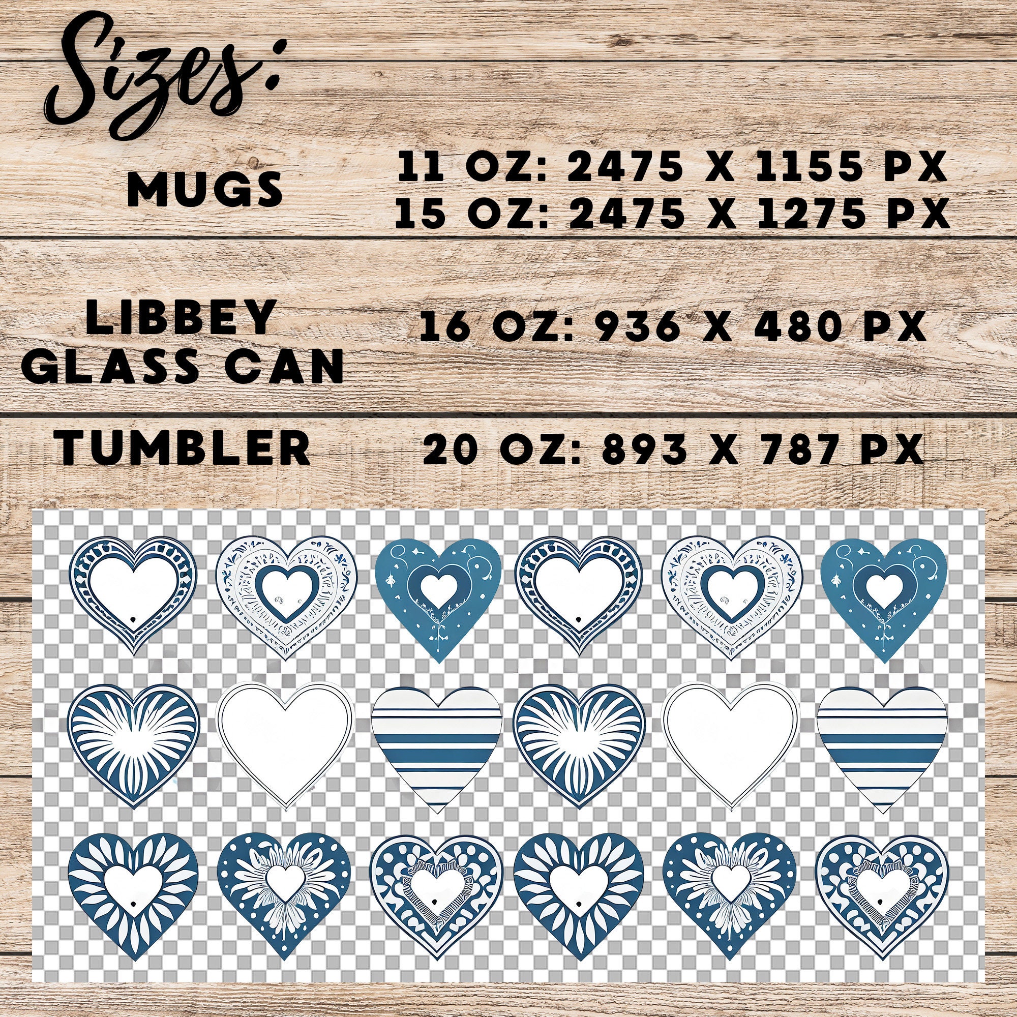 Valentine Hearts Mug Wrap Set, Sublimation Design (Digital Download) - Image 6