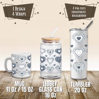 Valentine Hearts Mug and Tumbler Wrap Sublimation Design (Digital Download)
