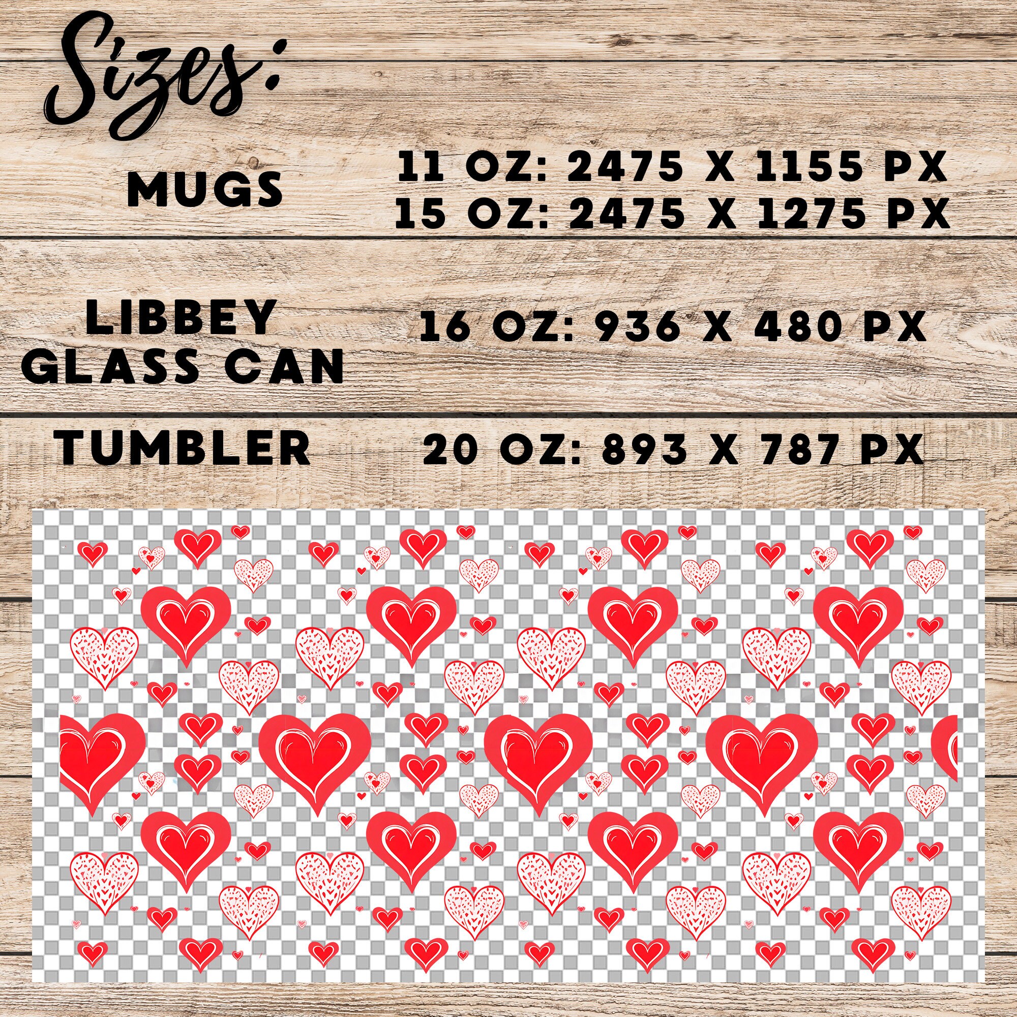 Valentine Hearts Mug and Tumbler Wrap Set, Sublimation Design (Digital Download) - Image 6