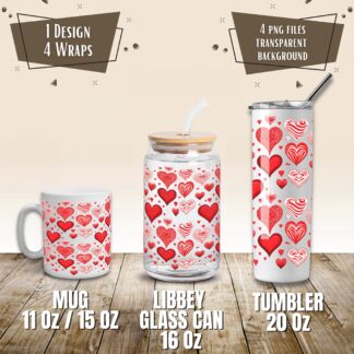 Valentine Hearts Mug & Tumbler Wrap, Sublimation Design (Digital Download)