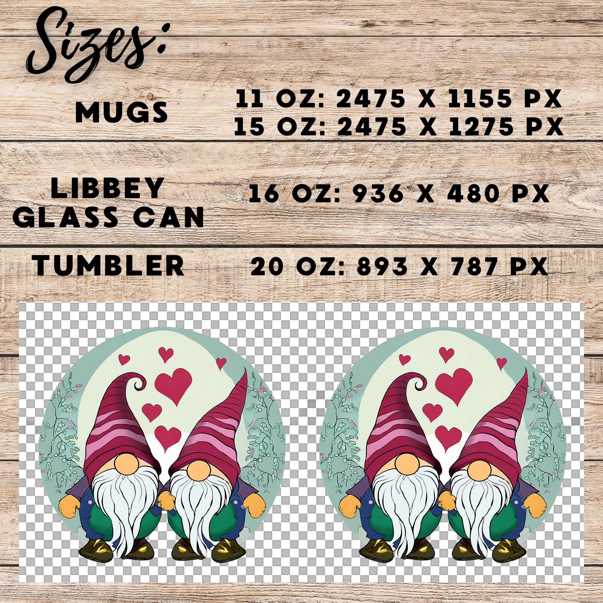 Valentine Gnomes Mug and Tumbler Wrap, Sublimation Design (Digital Download) - Image 7
