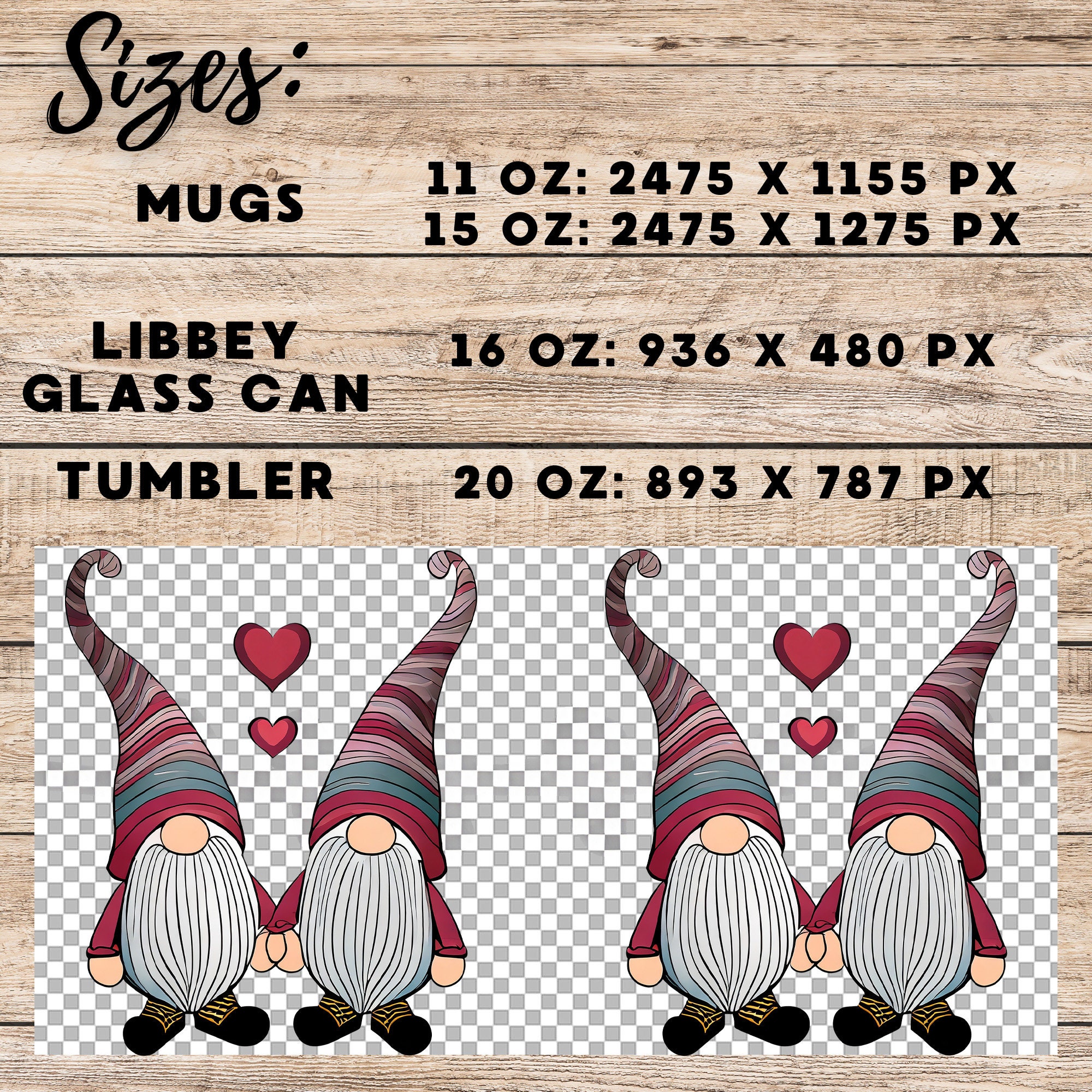 Valentine Gnomes Mug, Libbey Can, Tumbler Wrap Set (Digital Download) - Image 7