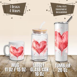 Valentine Heart Mug & Tumbler Wrap Set, Sublimation Design (Digital Download)