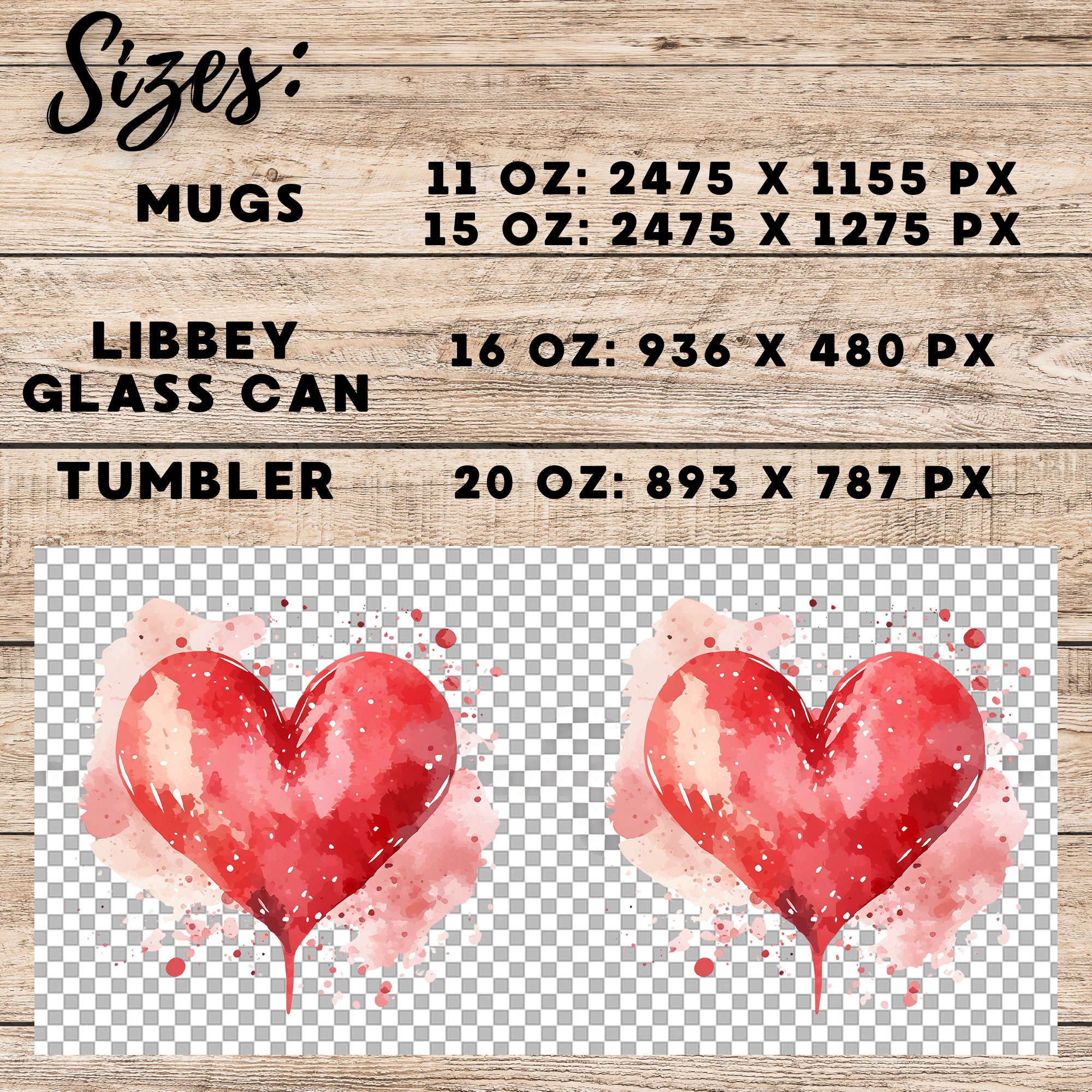 Valentine Heart Mug & Tumbler Wrap Set, Sublimation Design (Digital Download) - Image 7