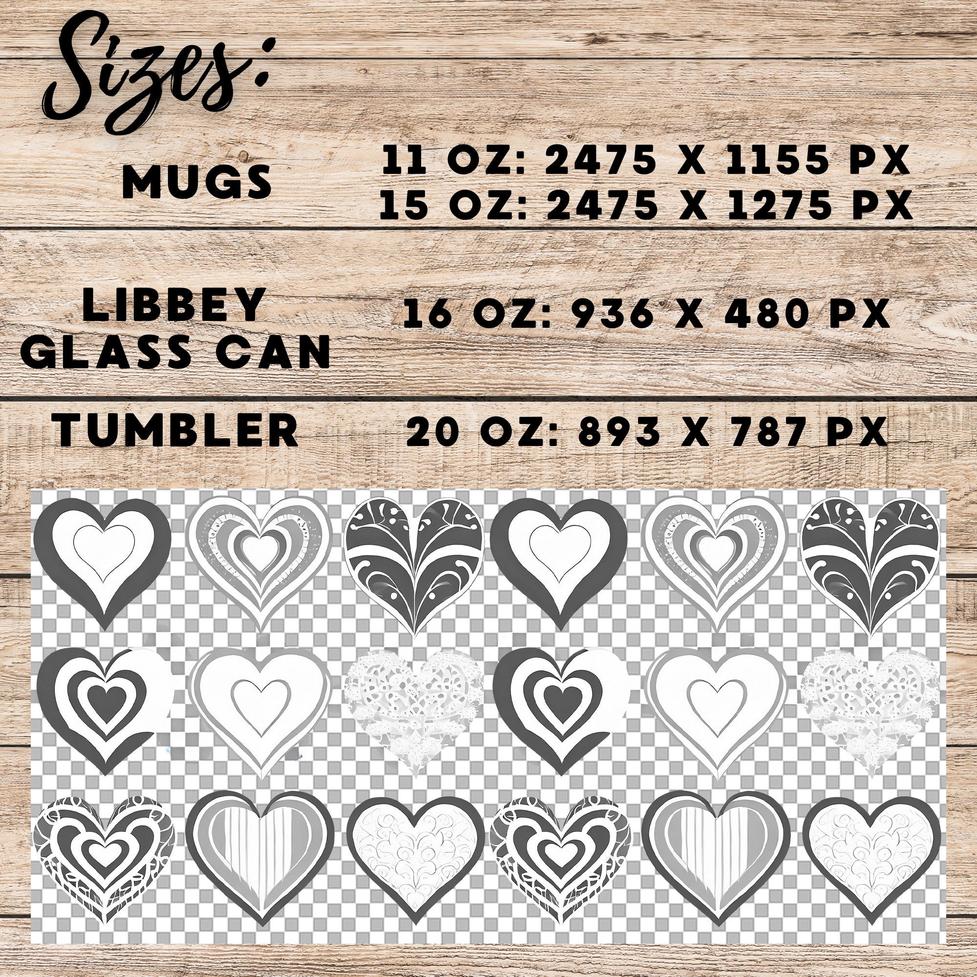 Valentine Hearts Mug and Tumbler Wrap, Sublimation Design (Digital Download) - Image 7