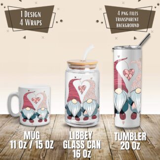 Valentine Gnomes Mug Wrap Set, Sublimation Design (Digital Download)