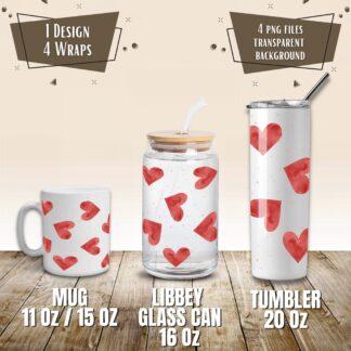 Valentine Hearts Mug and Tumbler Wrap Set (Digital Download)