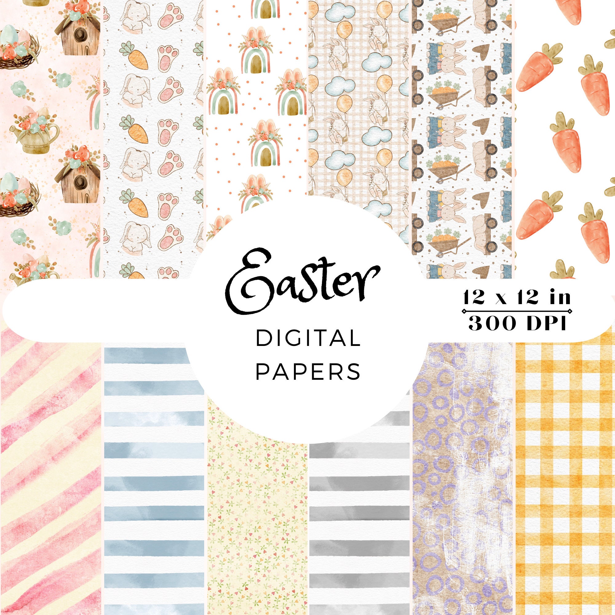 Easter Clipart Mega Bundle: Watercolor Bunnies & Digital Papers (Instant Download) - Image 9