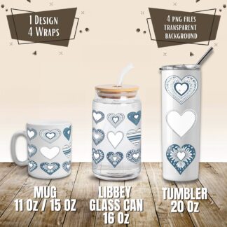 Valentine Hearts Mug Wrap Set, Sublimation Design (Digital Download)