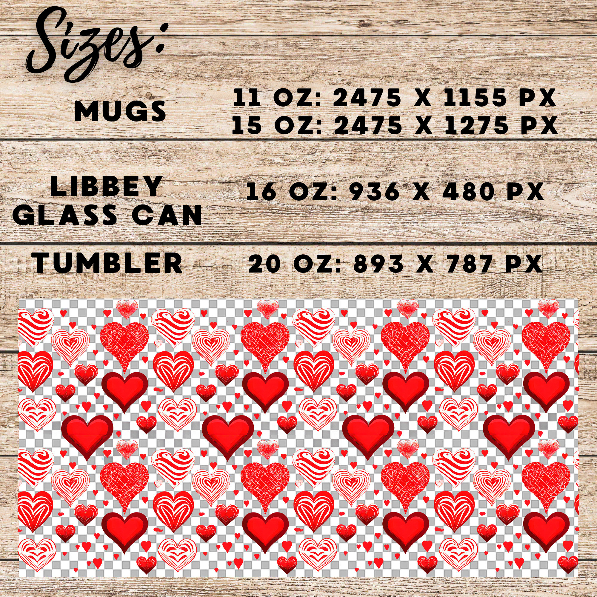 Valentine Hearts Mug & Tumbler Wrap, Sublimation Design (Digital Download) - Image 6