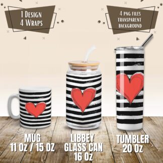 Valentine Heart Mug Wrap Set, Sublimation Design (Digital Download)