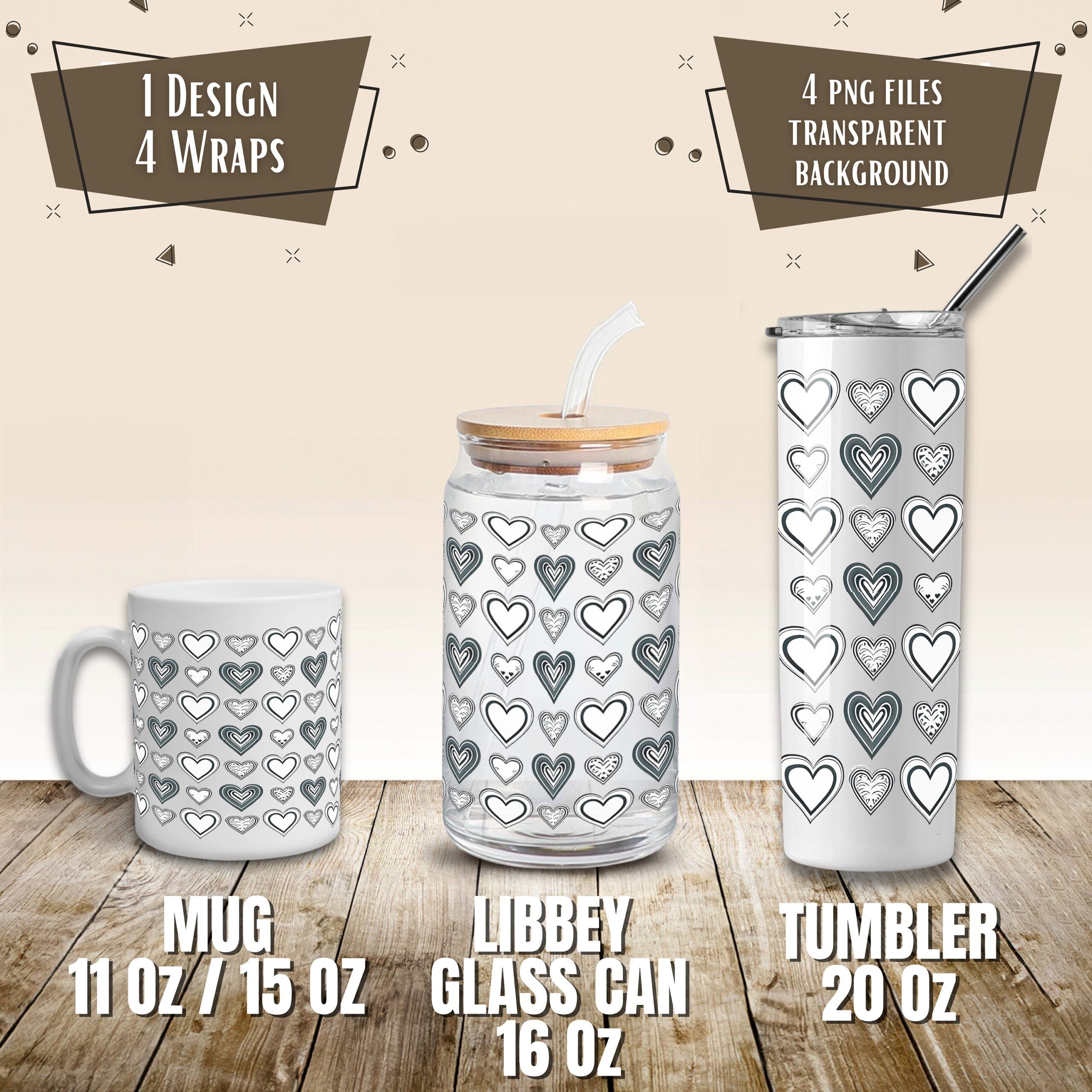 Valentine Hearts Mug and Tumbler Wrap Set (Digital Download)