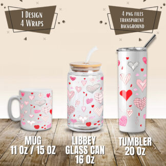 Valentine Hearts Sublimation Wrap Set, Mug, Libbey Can, Tumbler (Digital Download)