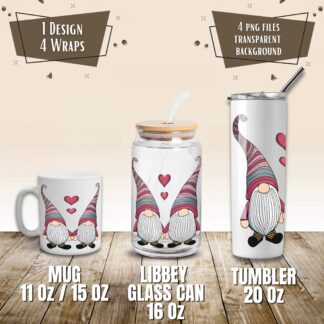 Valentine Gnomes Mug, Libbey Can, Tumbler Wrap Set (Digital Download)