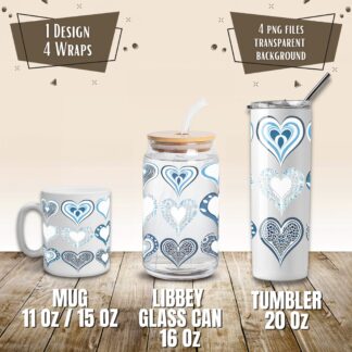 Valentine Hearts Mug and Tumbler Wrap Set (Digital Download)