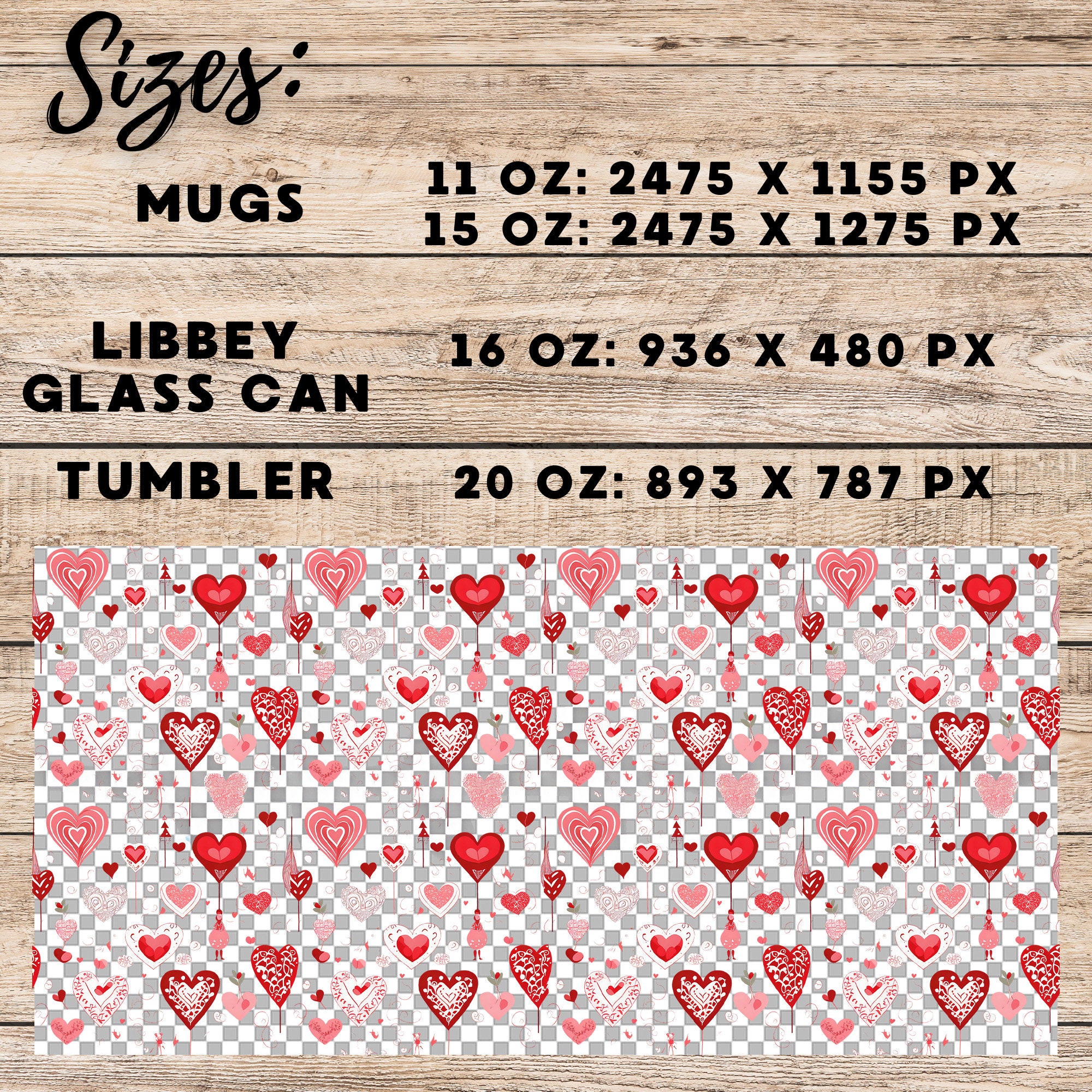 Valentine Hearts Mug and Tumbler Wrap, Sublimation Design (Digital Download) - Image 7
