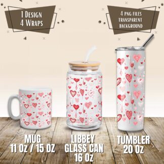 Valentine Hearts Mug and Tumbler Wrap, Sublimation Design (Digital Download)