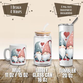 Valentines Gnomes Mug and Tumbler Wrap Sublimation Design (Digital Download)