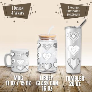 Valentine Hearts Mug and Tumbler Wrap, Sublimation Design (Digital Download)