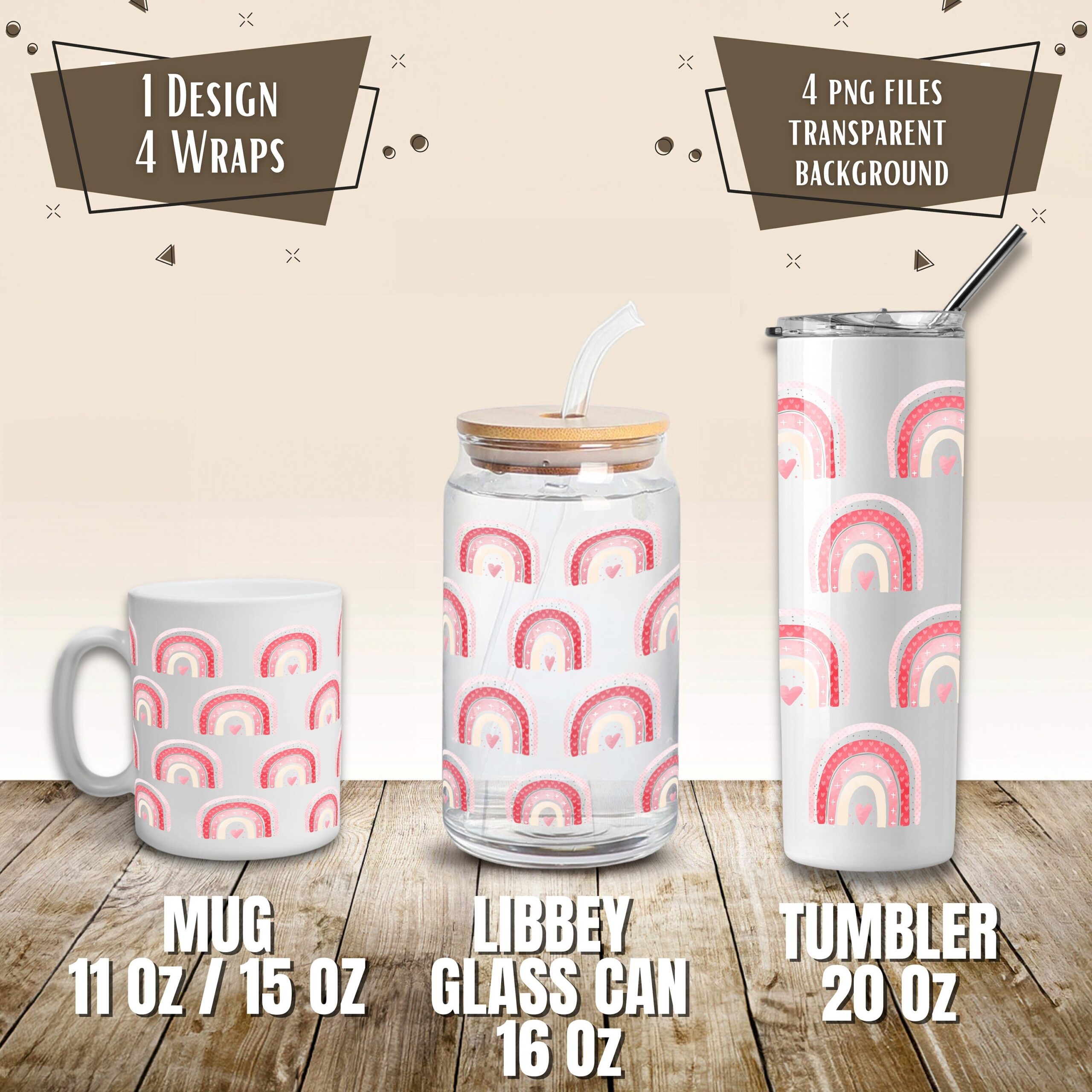 Valentine Rainbow Mug and Tumbler Wrap Set (Digital Download)