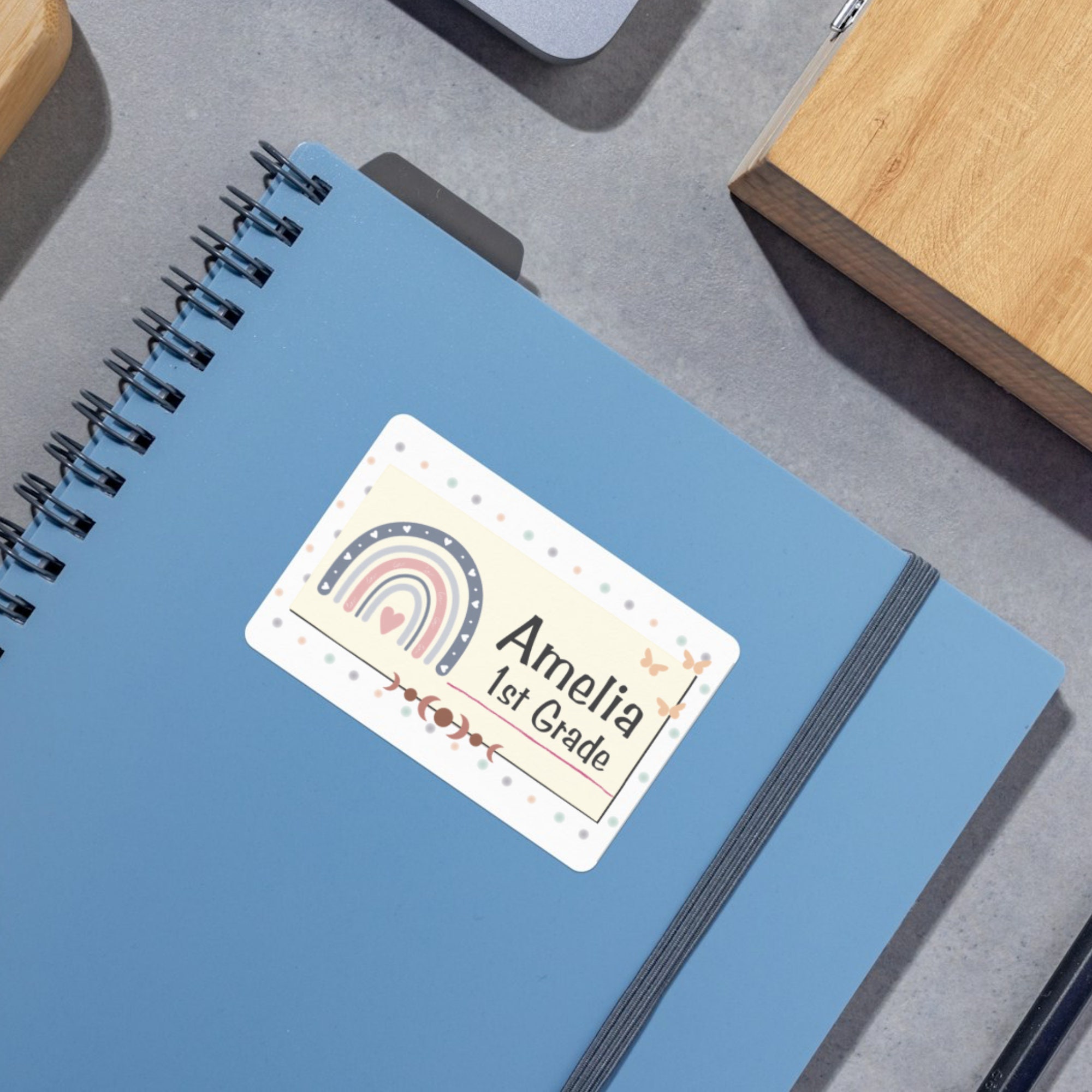 Boho Rainbow Printable Labels, Back to School Stickers (Editable in Canva) - Image 4