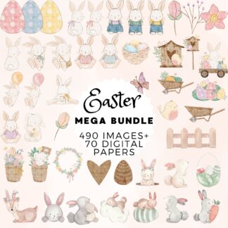 Easter Clipart Mega Bundle: Watercolor Bunnies & Digital Papers (Instant Download)