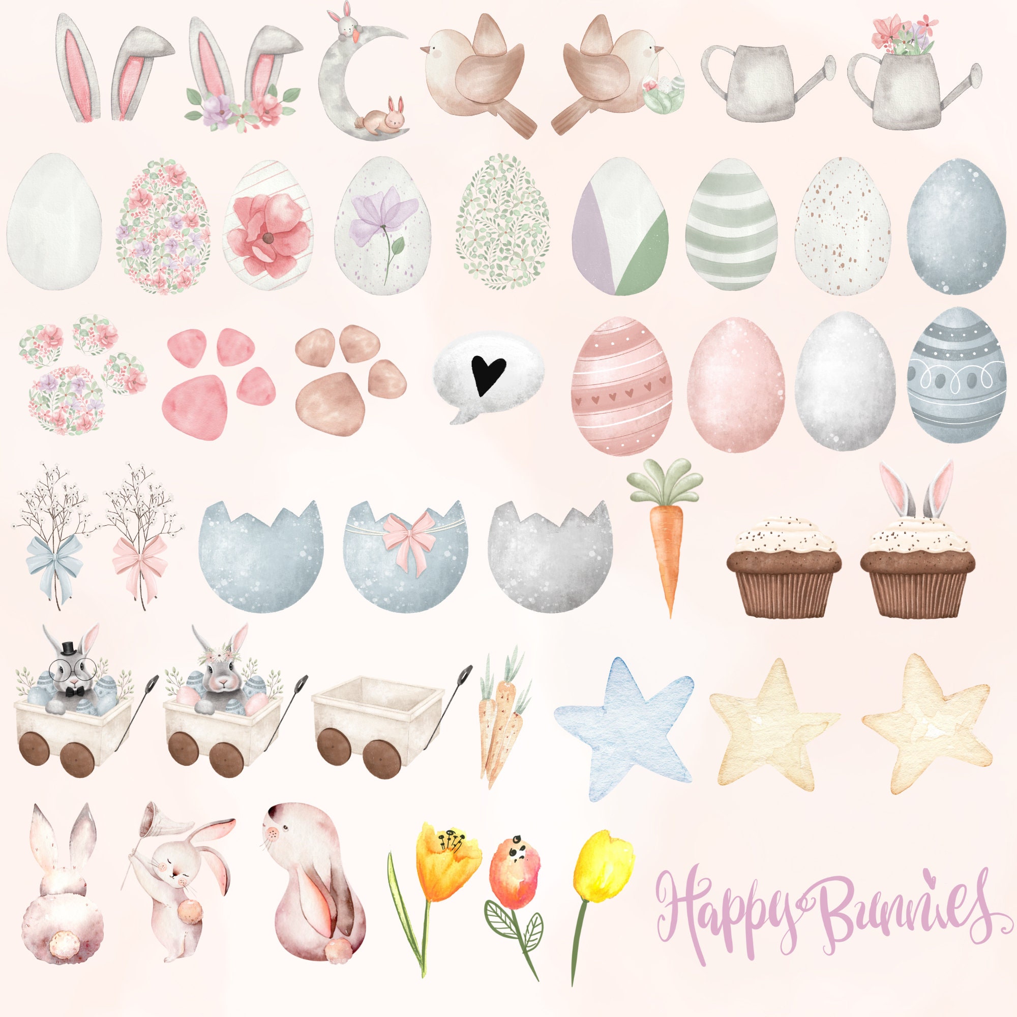 Easter Clipart Mega Bundle: Watercolor Bunnies & Digital Papers (Instant Download) - Image 2