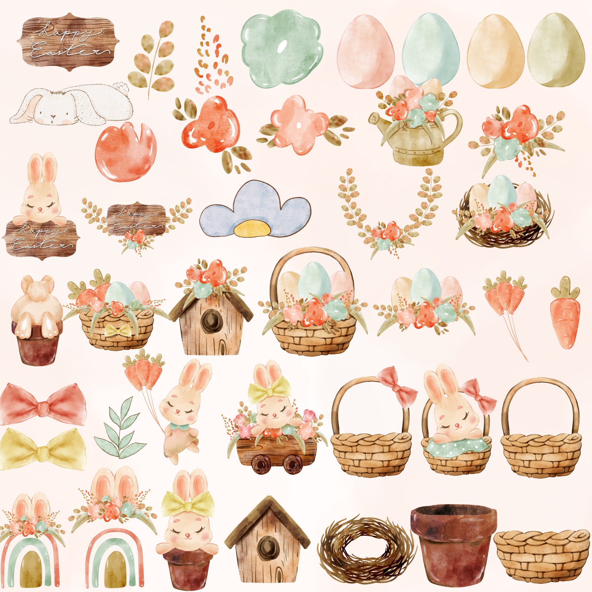Easter Clipart Mega Bundle: Watercolor Bunnies & Digital Papers (Instant Download) - Image 5