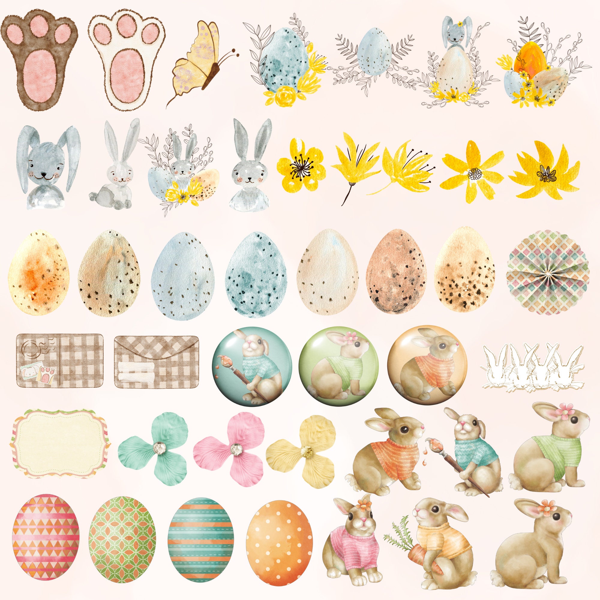 Easter Clipart Mega Bundle: Watercolor Bunnies & Digital Papers (Instant Download) - Image 3