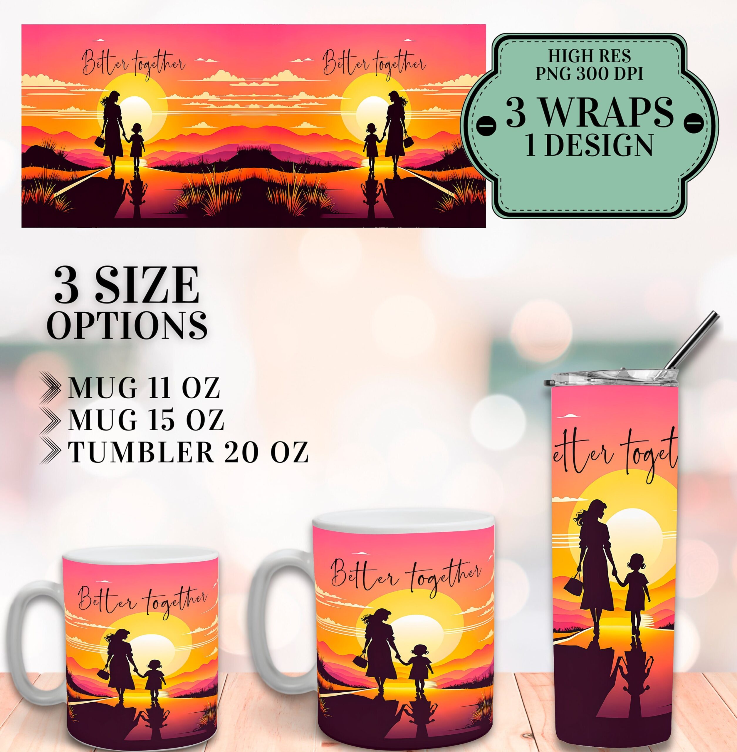 Mother's Day Mug & Tumbler Wrap Set, High-Resolution PNG (Digital Download)