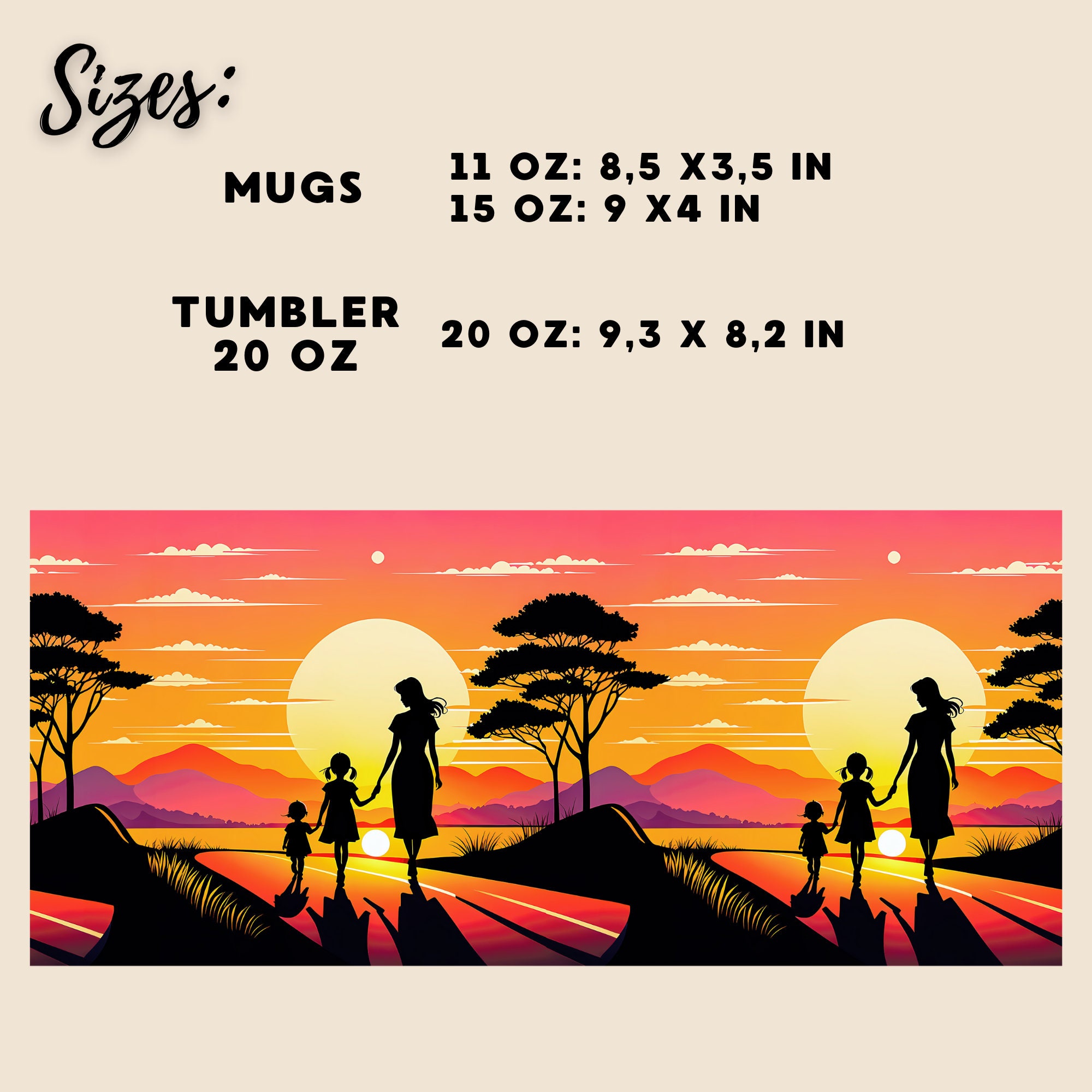 Mother's Day Mug and Tumbler Wrap, Sunset Silhouette (Digital Download) - Image 9