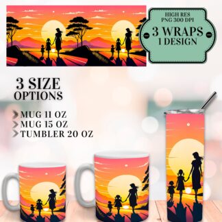 Mother's Day Mug and Tumbler Wrap, Sunset Silhouette (Digital Download)