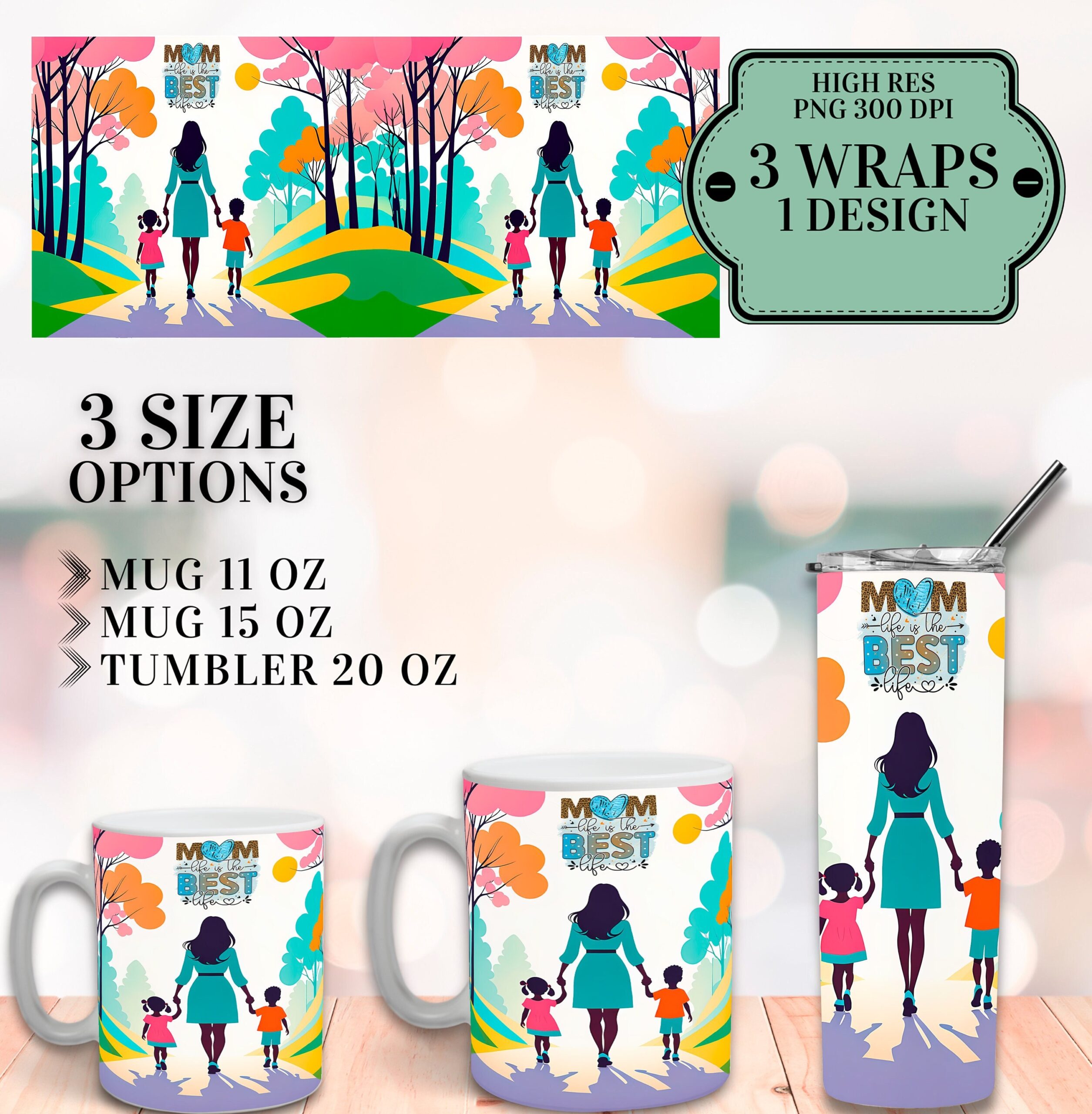 Mother's Day Mug & Tumbler Wrap Set, Family Design (Digital Download)