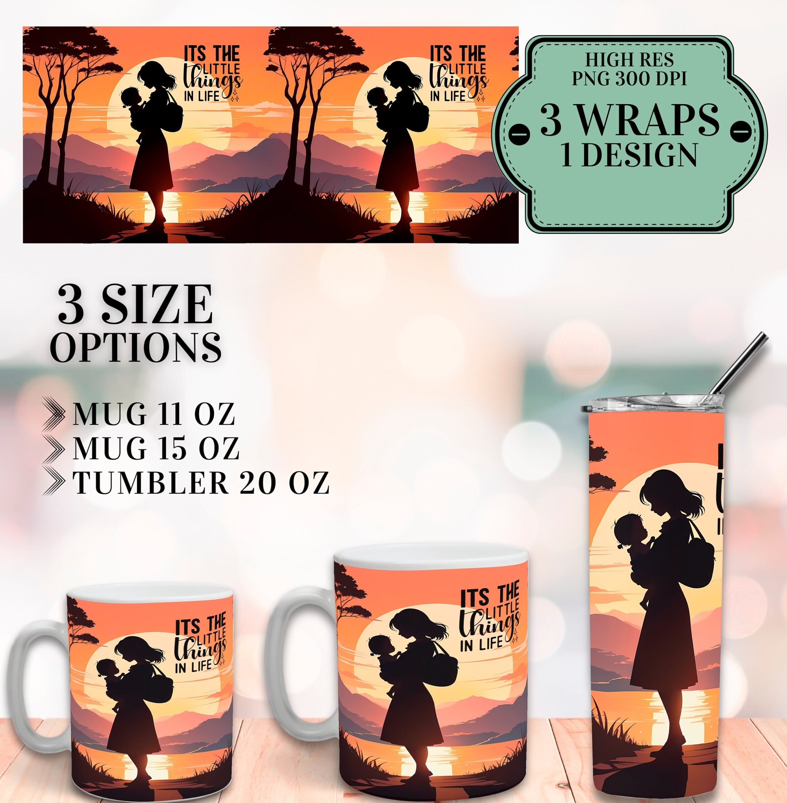 Mother & Child Mug and Tumbler Wrap Design (Digital Download)