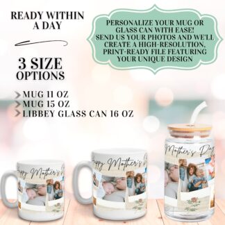 Personalized Photo Collage Mug or Glass Can Wrap (Digital Download)