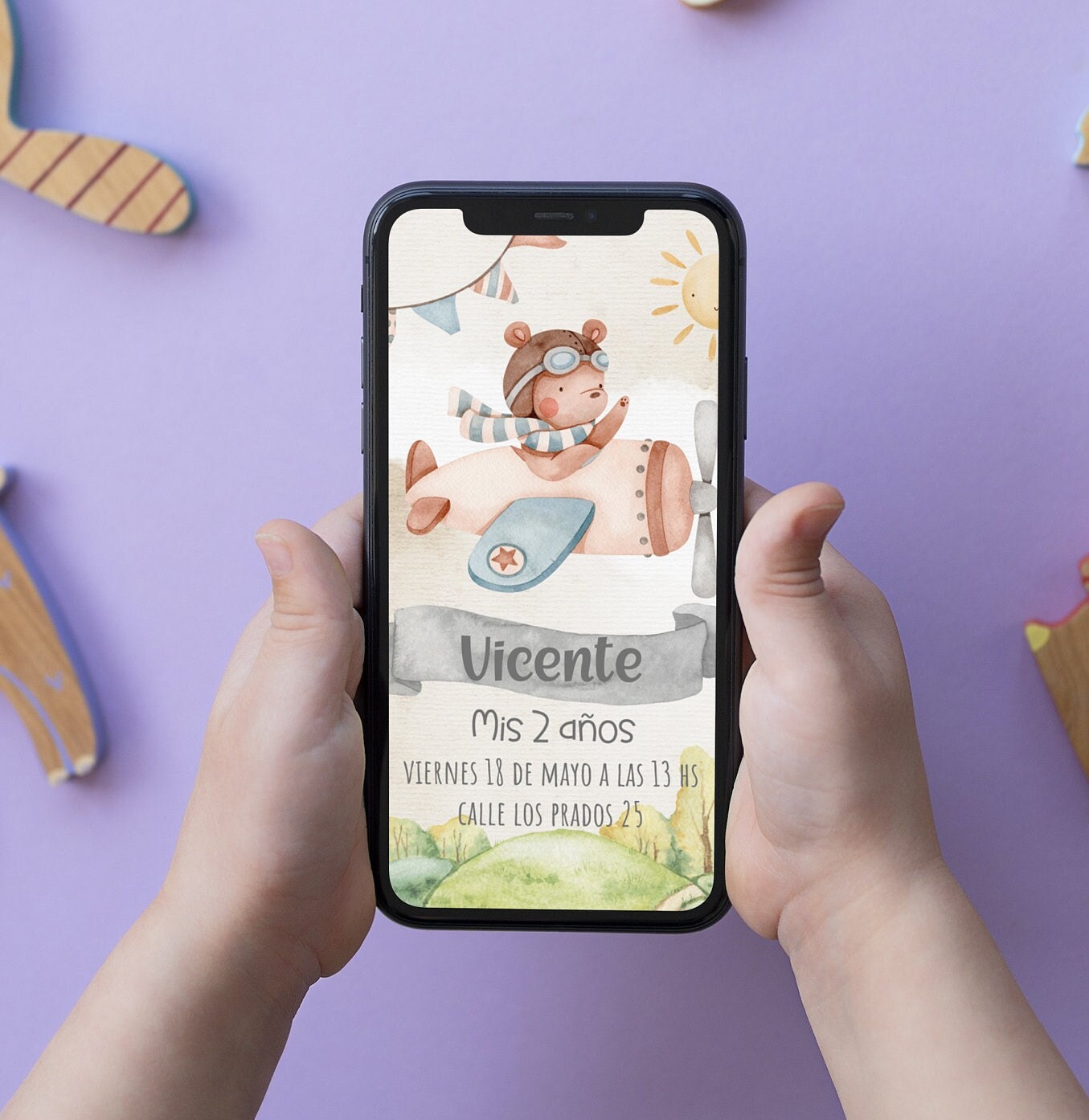 Aviator Bear Party Kit: Watercolor Airplanes, Editable Text (Digital Download) - Image 4