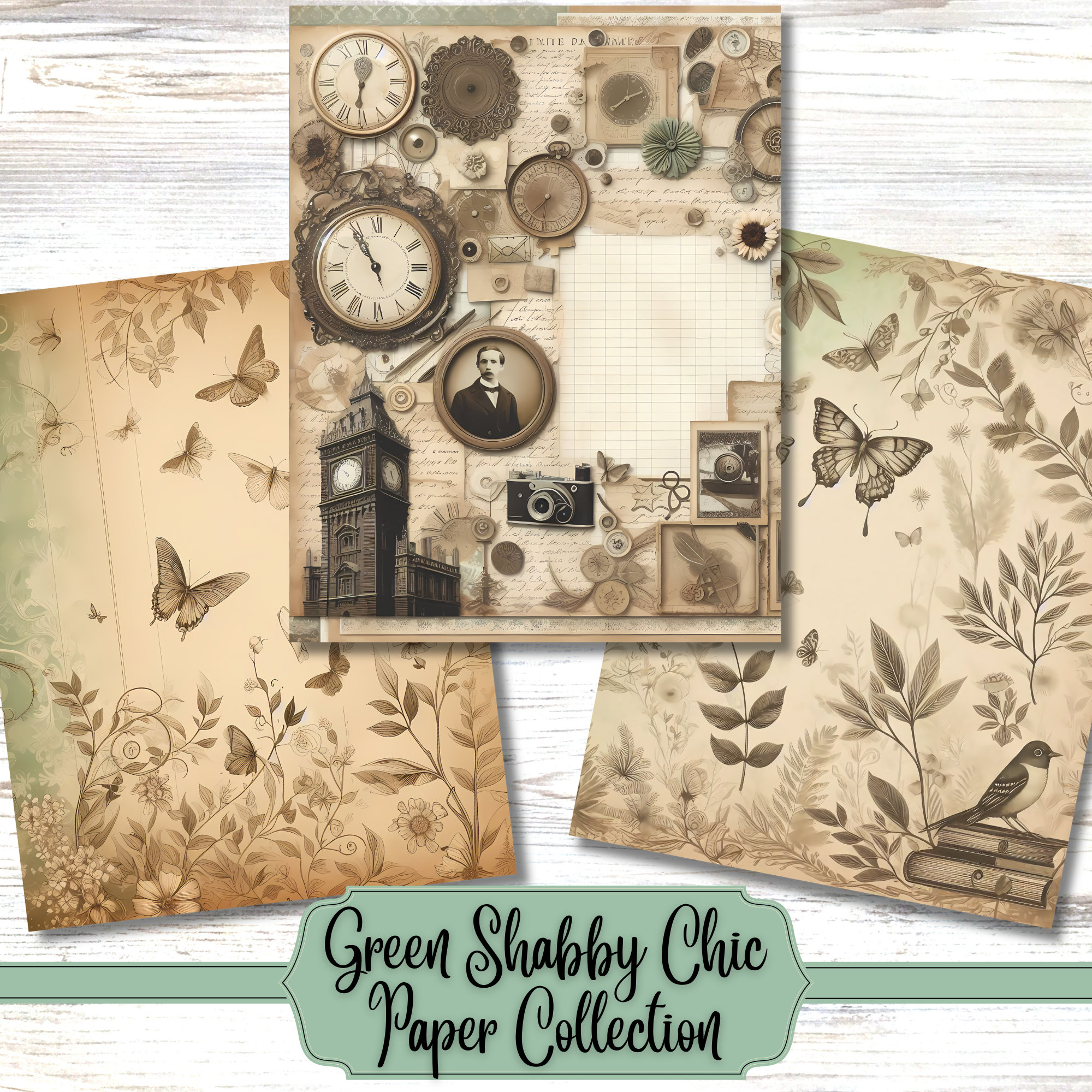 Green Shabby Chic Printable Paper | Vintage Floral Junk Journal (Digital Download) - Image 5