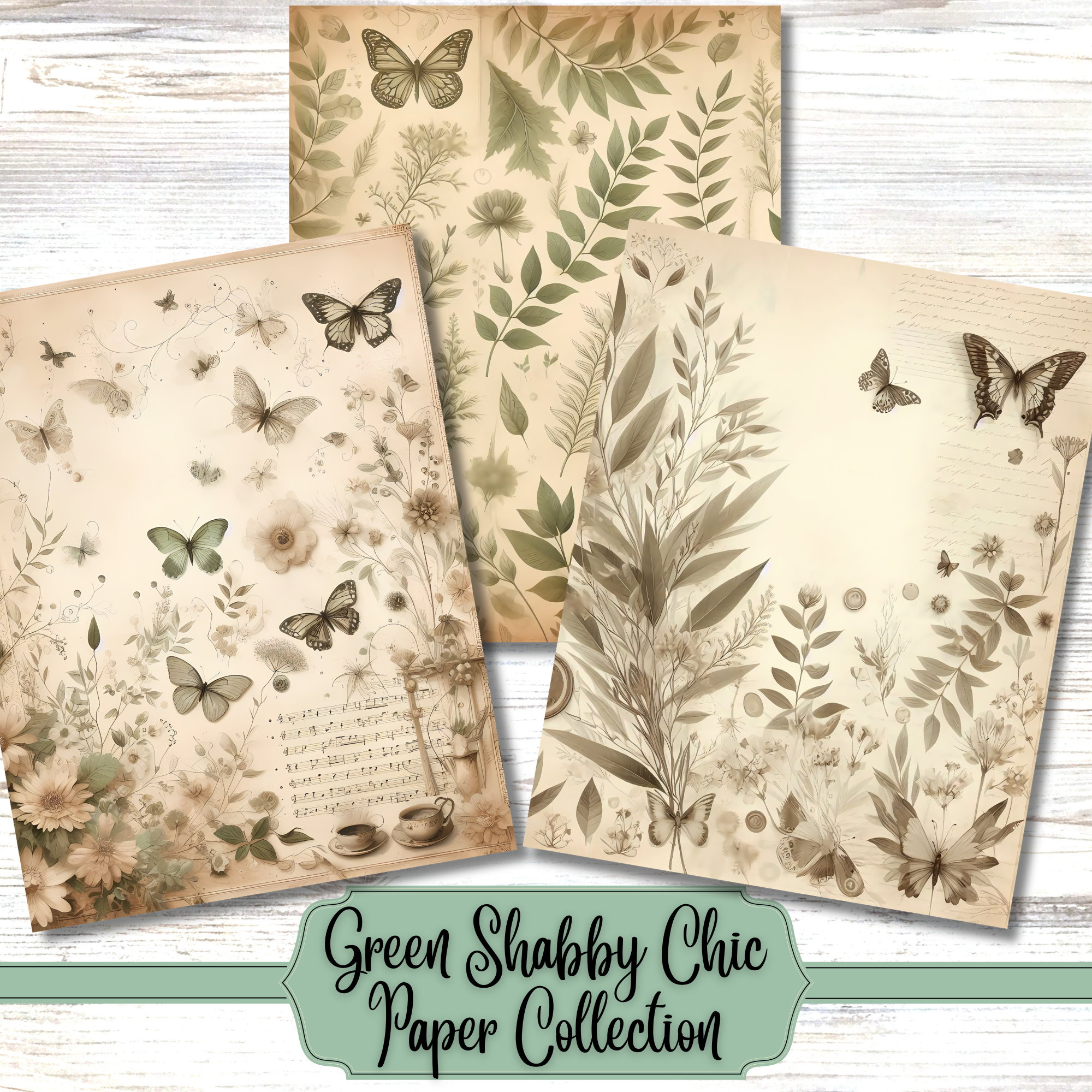 Green Shabby Chic Printable Paper | Vintage Floral Junk Journal (Digital Download) - Image 7