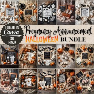 Halloween Pregnancy Announcement | Boho Canva Templates (Digital)