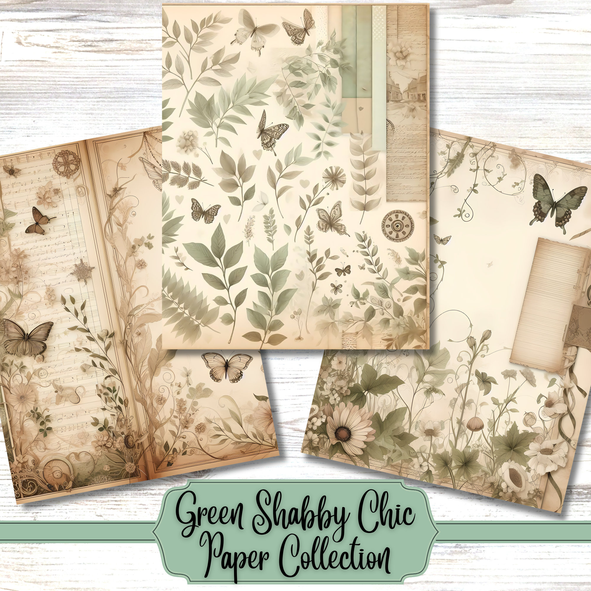 Green Shabby Chic Printable Paper | Vintage Floral Junk Journal (Digital Download) - Image 4