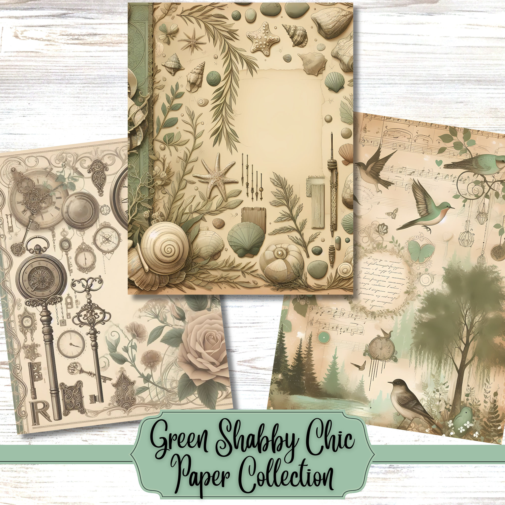 Green Shabby Chic Printable Paper | Vintage Floral Junk Journal (Digital Download) - Image 3