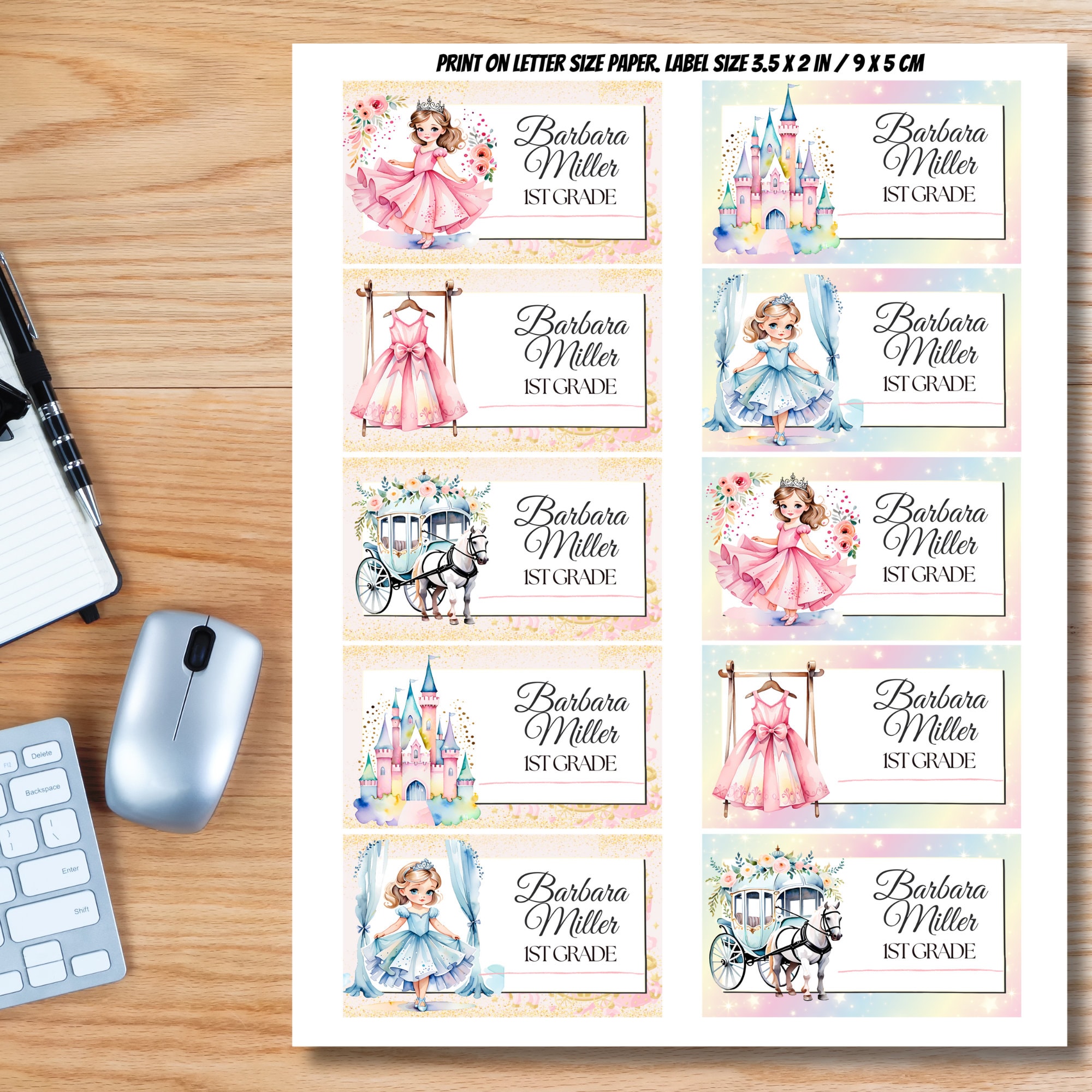 Princess Labels, Back to School Stickers, Editable in Canva (Digital Download) - Image 2