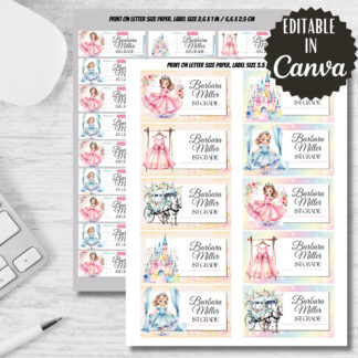 Princess Labels, Back to School Stickers, Editable in Canva (Digital Download)