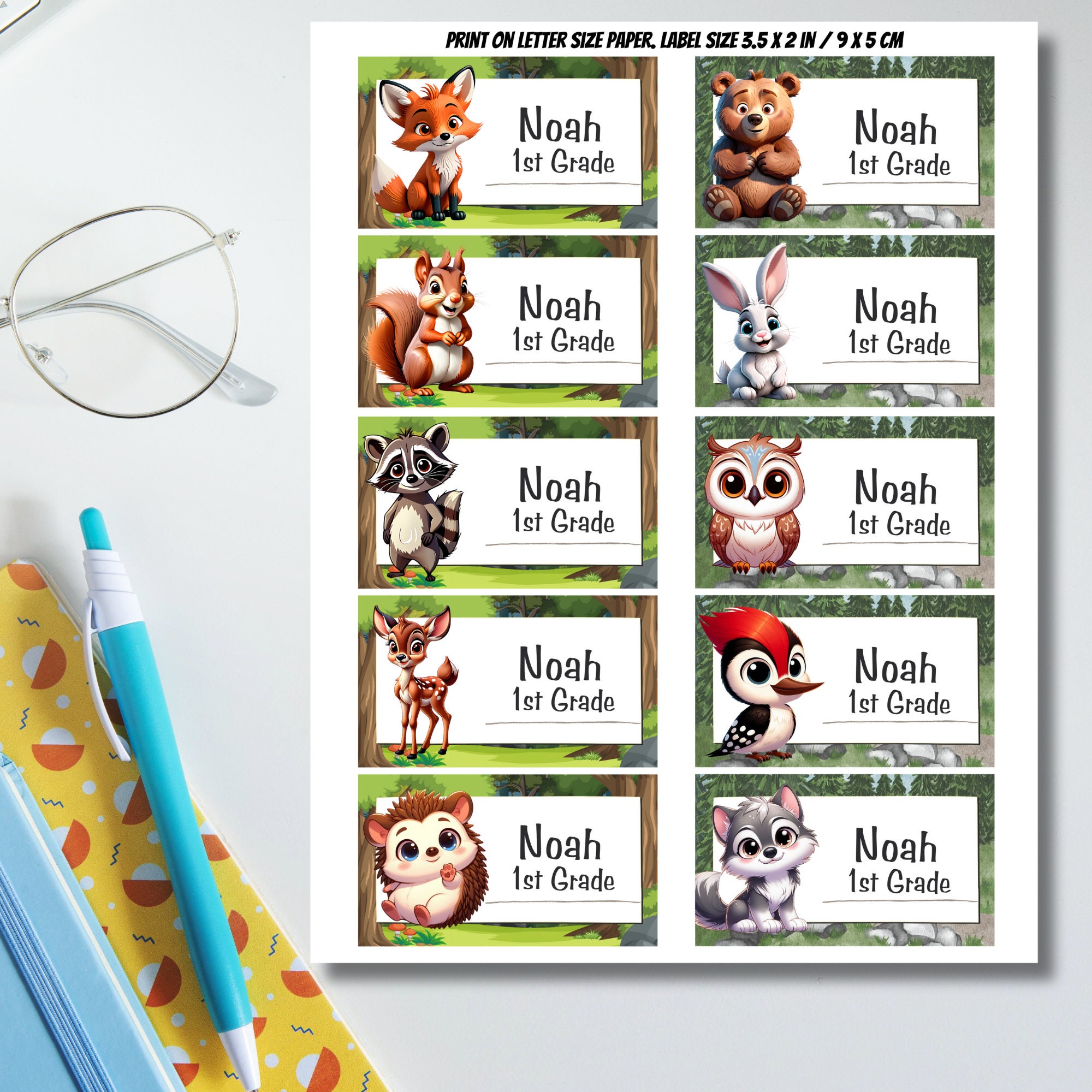 Woodland Animals Printable Labels, Back to School Stickers (Editable in Canva) - Image 2