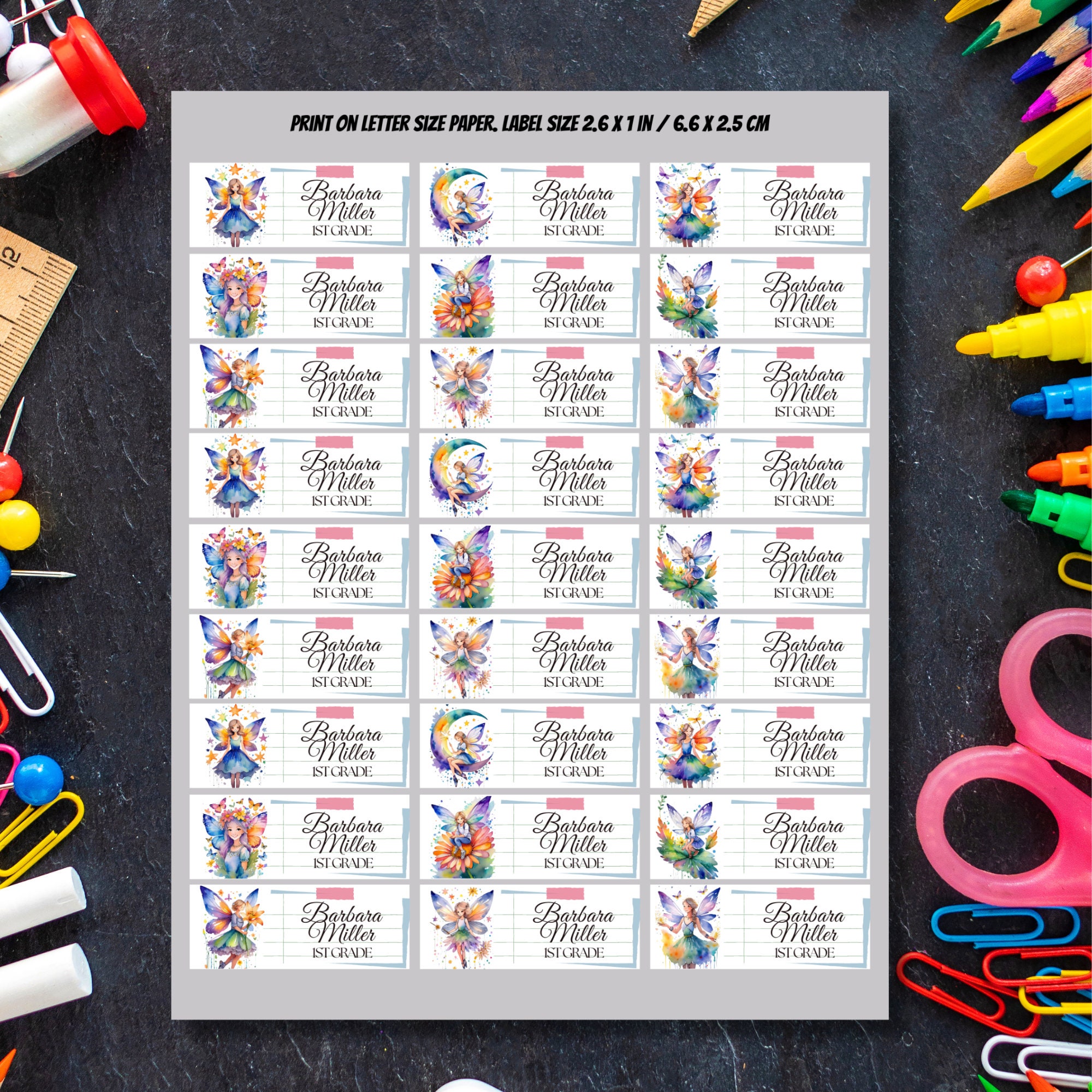 Fairies Labels, Back to School Stickers, Editable in Canva (Printable) - Image 3